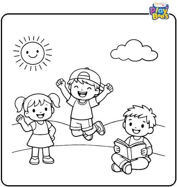Happy Children Coloring Page