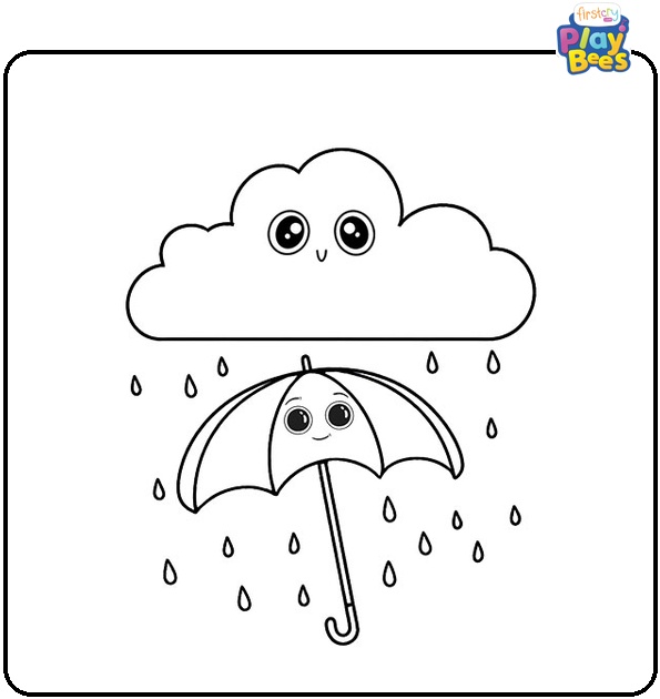 Happy Rain Cloud with Umbrella Coloring Page