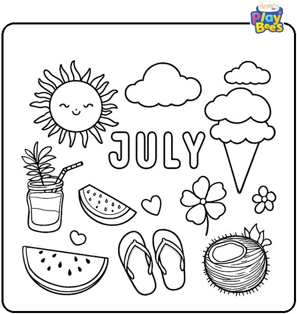 Hello July Coloring Page