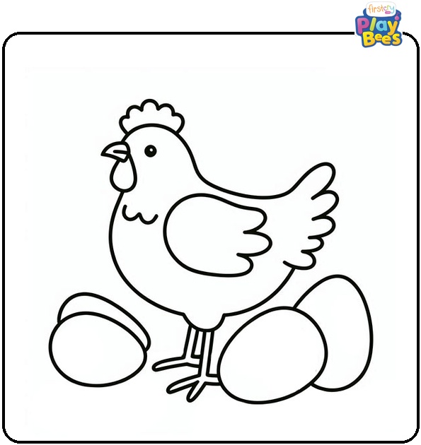 Hen Watching Over Eggs Coloring Page