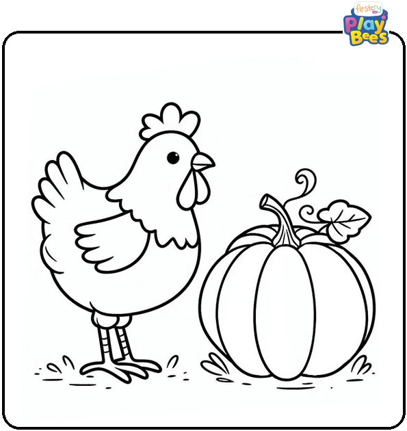 Hen and a Pumpkin Coloring Page