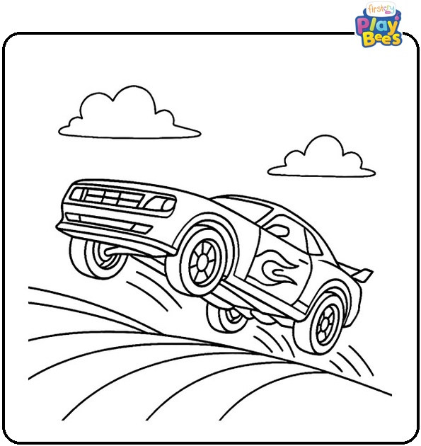 Hot Wheels Car Lifts Head Up On Racing Coloring Page