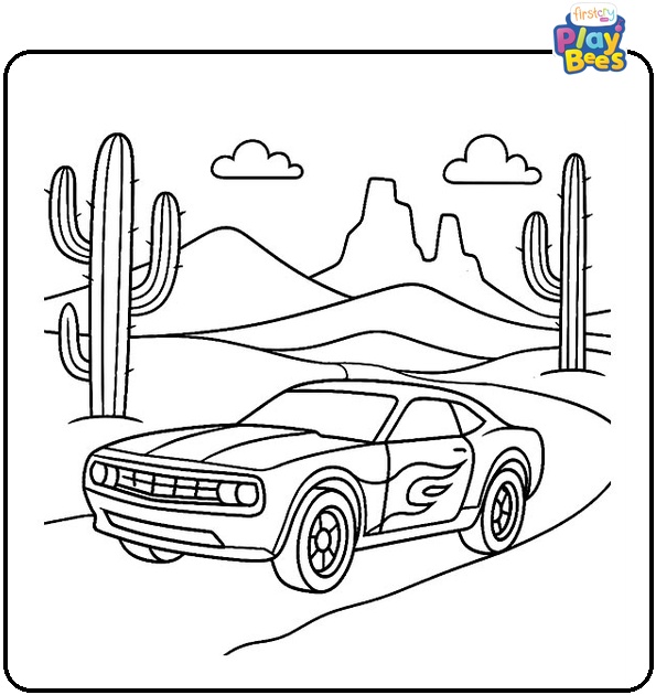 Hot Wheels Car Runs In The Desert Coloring Page