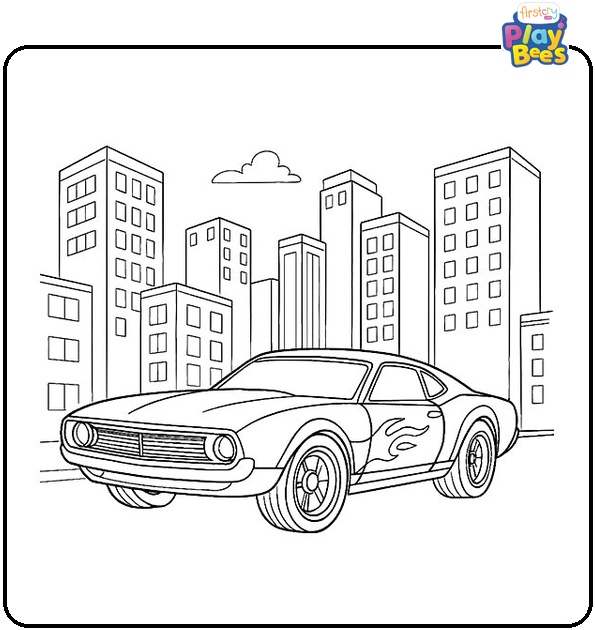 Hot Wheels In City Coloring Page