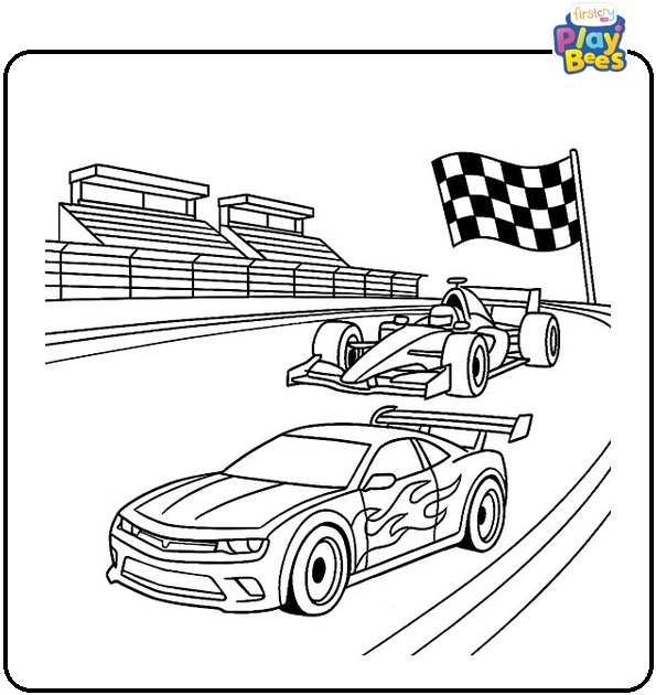 Hot Wheels Race Cars On Track Coloring Page 