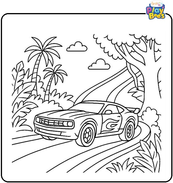 Hot Wheels Car on a Jungle Track Coloring Page