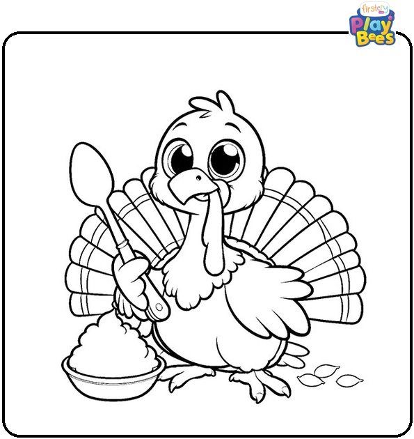 Hungry Turkey Holding Fork And Knife Colouring Page