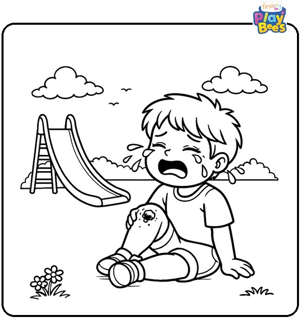 Hurt Boy Crying On The Ground Coloring Page
