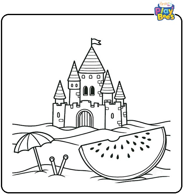 July Sand Castle Coloring Page