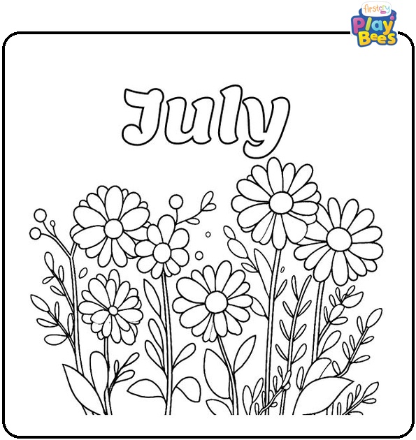 July and Flowers Coloring Page