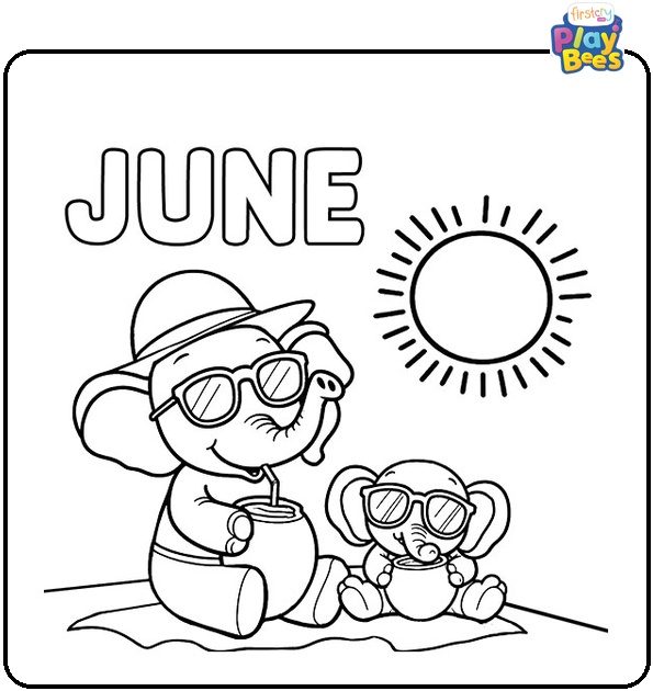 June with Elephant Coloring Page