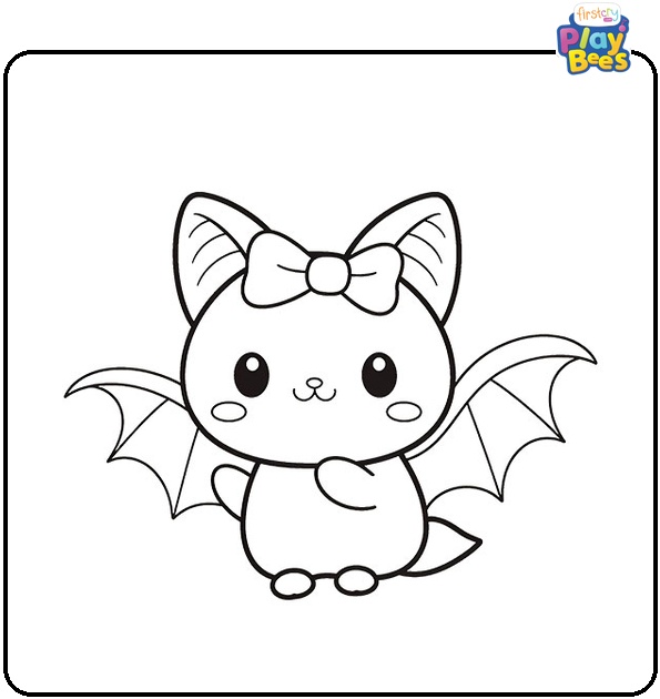 Kawaii Bat with a Bow Coloring Page