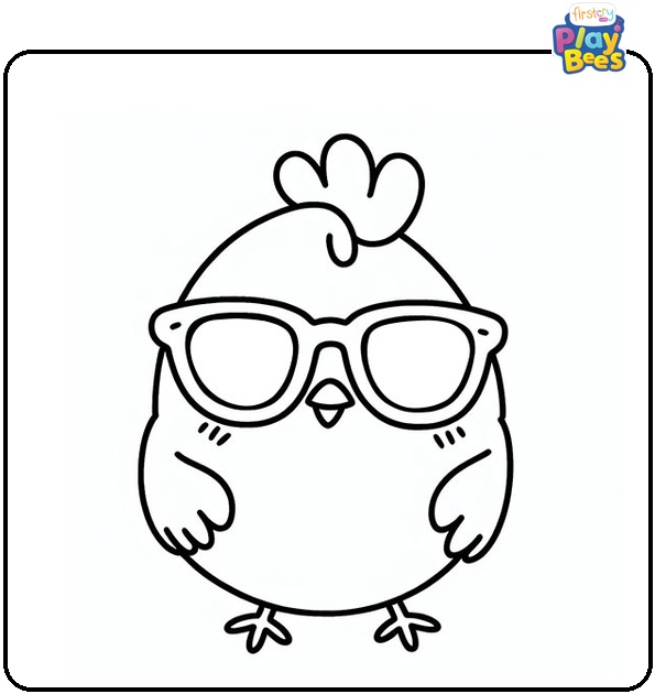 Kawaii Chicken in Sunglasses Coloring Page