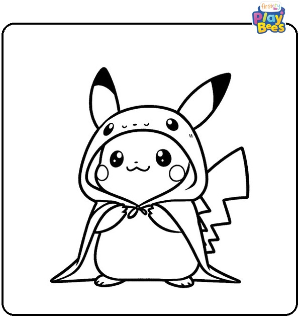 Kawaii Pikachu In Charizard Costume Colouring Page