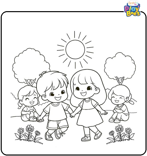 Kids Playing in Summer Coloring Page