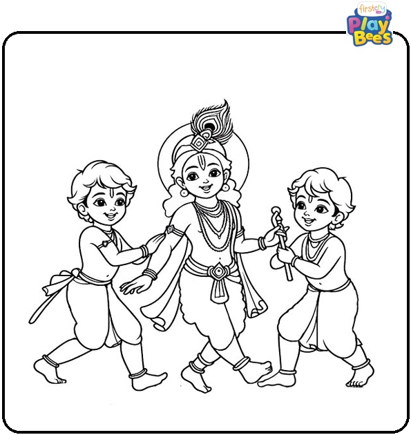 Krishna And Friends Coloring Page