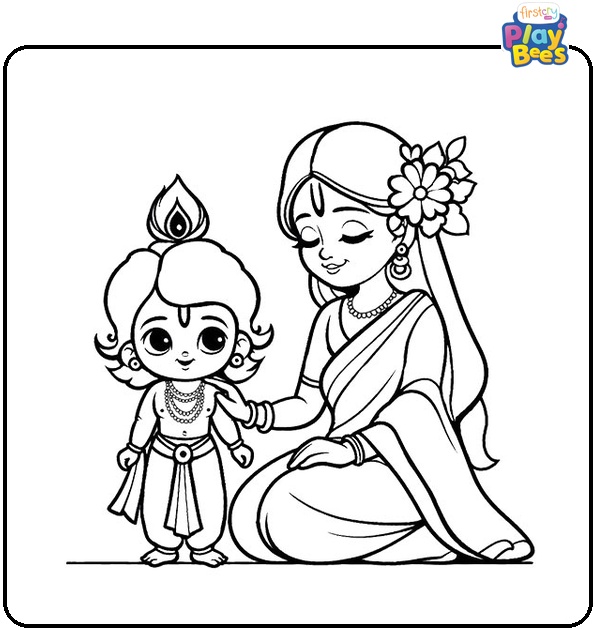 Krishna And Mother Yasodha Coloring Page