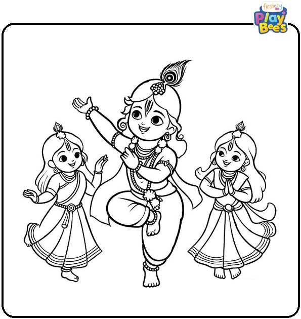 Krishna Dancing With Gopis Coloring Page