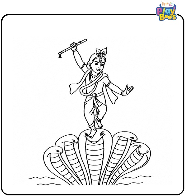 Krishna Dancing on Kaliya Naag Coloring Page