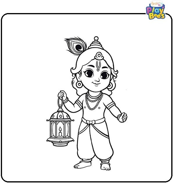 Krishna Holding a Lantern Coloring Page