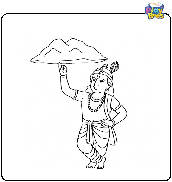 Krishna Lifting Govardhan Hill Coloring Page