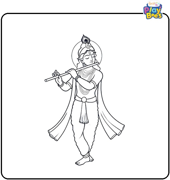Krishna Playing Flute Coloring Page