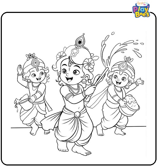 Krishna Playing Holi Coloring Page