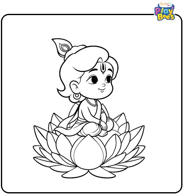 Krishna Sitting on a Lotus Flower Coloring Page