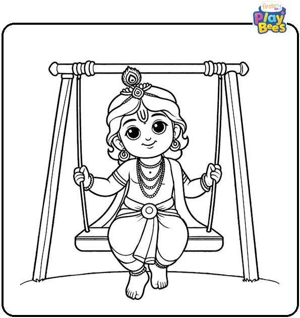 Krishna in a Swing Coloring Page