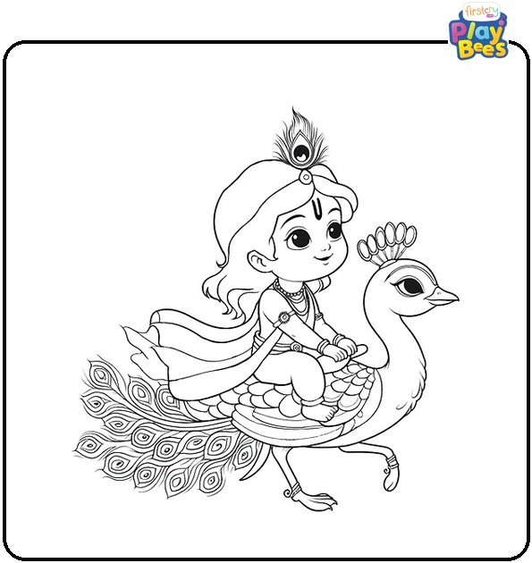 Krishna on Peacock Ride Coloring Page