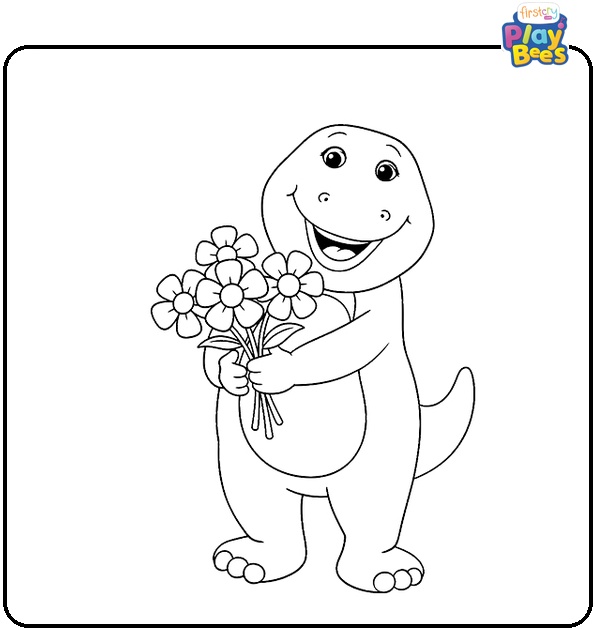 Barney With Flowers Coloring Page