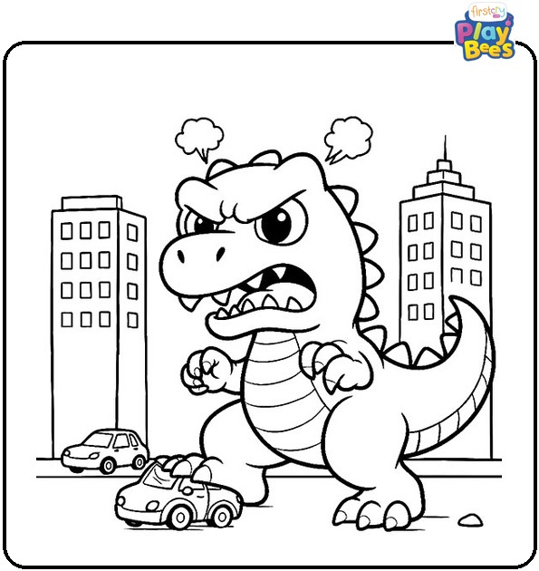 Mad Dinosaur In The City Coloring Page