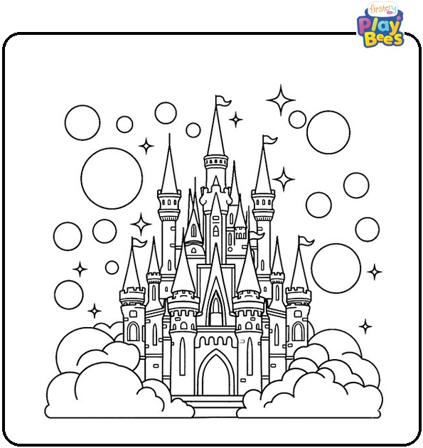 Magical Castle With Bubbly Background Colouring Page