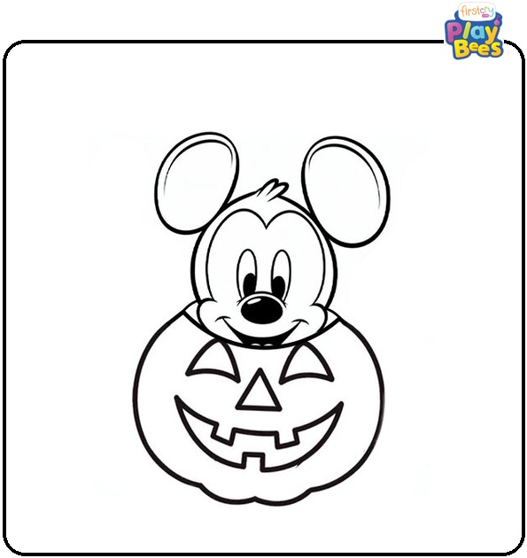 Mickey Mouse out of a Jack O' Lantern Coloring Page Mickey Mouse out of a Jack O' Lantern Coloring Page