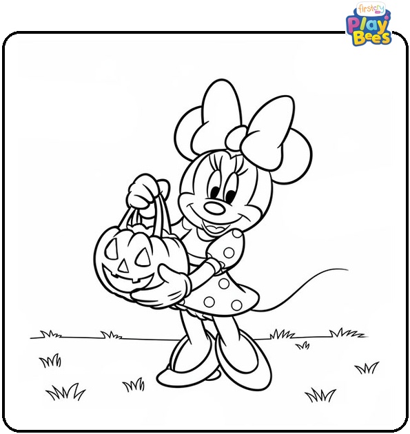Minnie Mouse Holds a Pumpkin Bag Coloring Page Minnie Mouse Holds a Pumpkin Bag Coloring Page