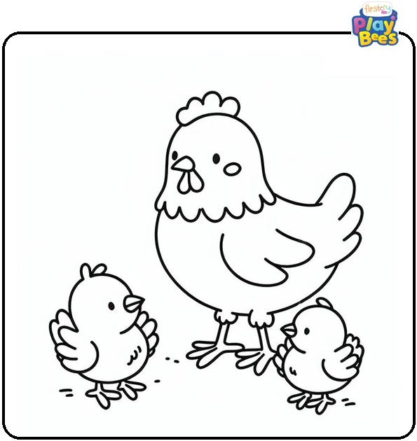 Mother Hen with Chicks Coloring Page