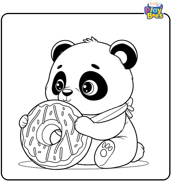 Panda Eating a Doughnut Coloring Page