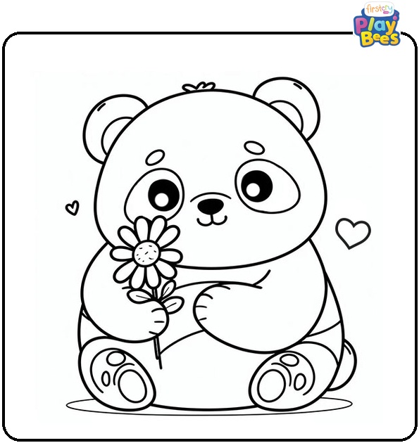 Panda Holds Flowers Coloring Page