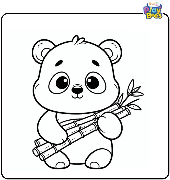 Panda Holds a Bamboo Coloring Page