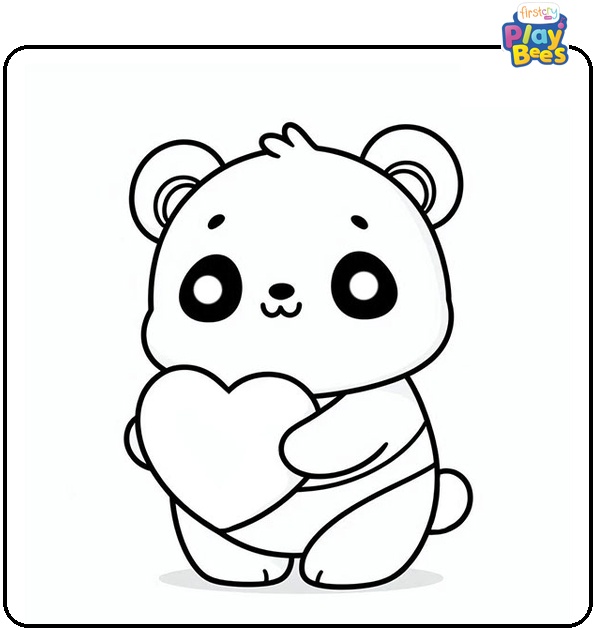 Panda Holds a Heart Coloring Page