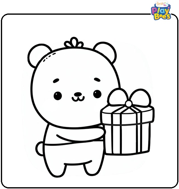 Panda Holds a Present Coloring Page
