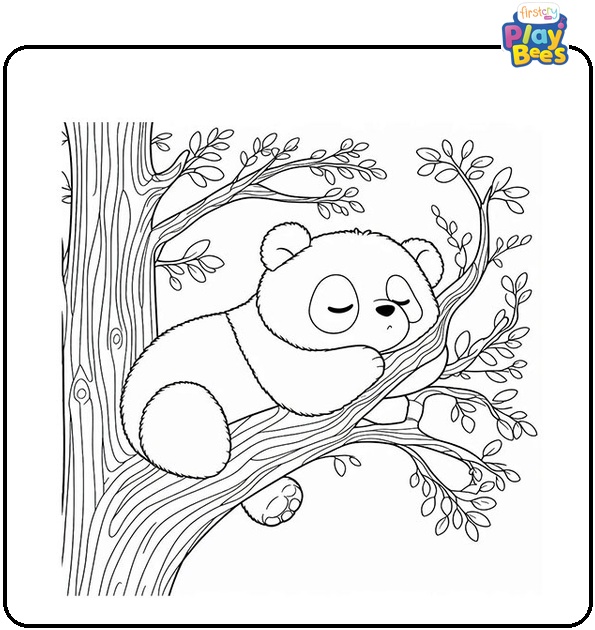 Panda Sleeping on the Tree Coloring Page