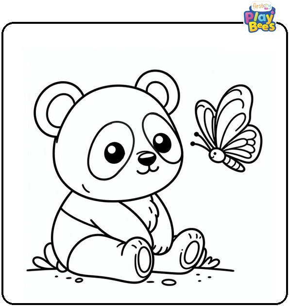 Panda and a Butterfly Coloring Page