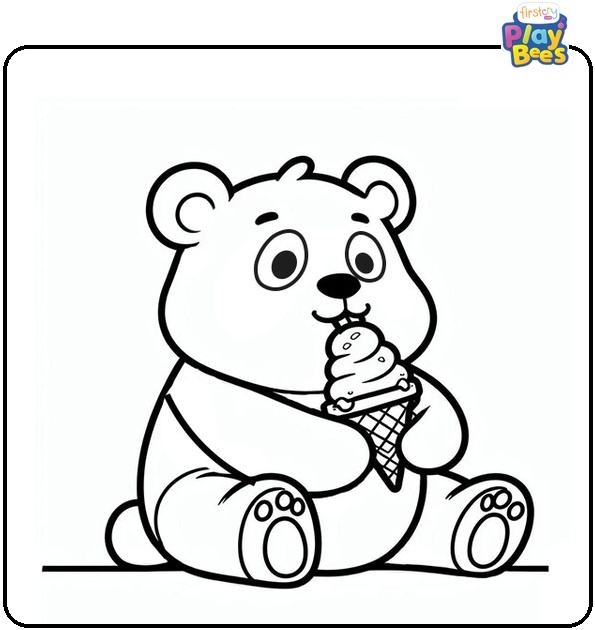 Panda with Ice Cream Coloring Page
