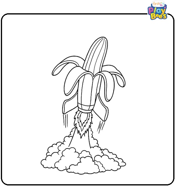 Peeled Banana Rocket Blasting Off Coloring Page