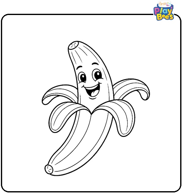 Peeled Banana with Cute Face Coloring Page