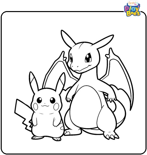 Pikachu and Charizard Colouring Page