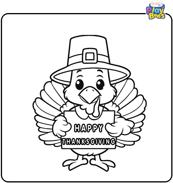 Pilgrim Turkey Says Happy Thanksgiving Colouring Page