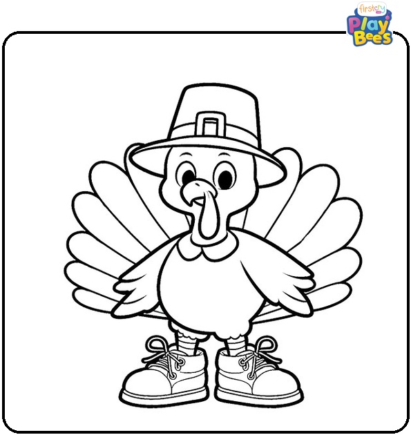 Pilgrim Turkey in Shoes Colouring Page