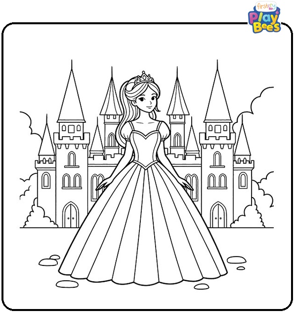 Princess in a Castle Colouring Page
